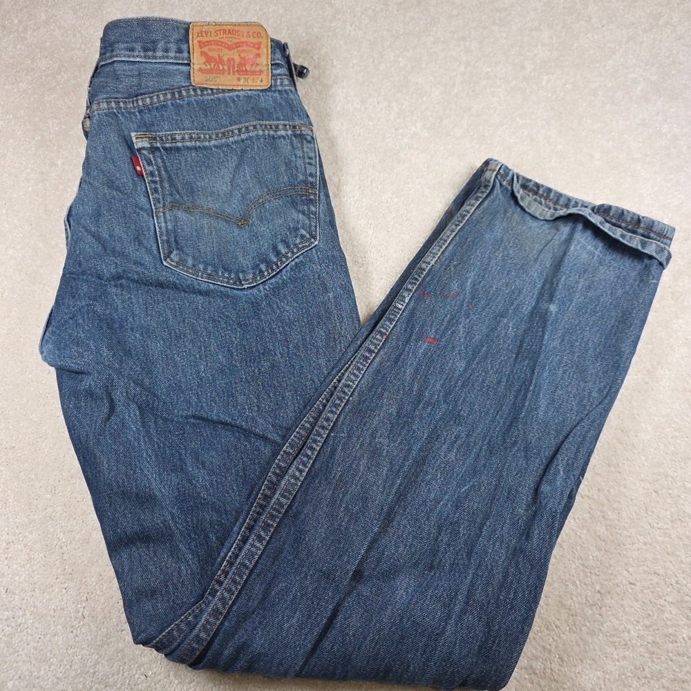 Levis 505 Regular Fit Jeans Mens 36x33 Blue Straight Leg Distressed‎ Workwear